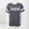 Blue Nipissing Lakers t-shirt with striped sleeves