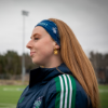 Student wearing a blue Nipissing Lakers buff